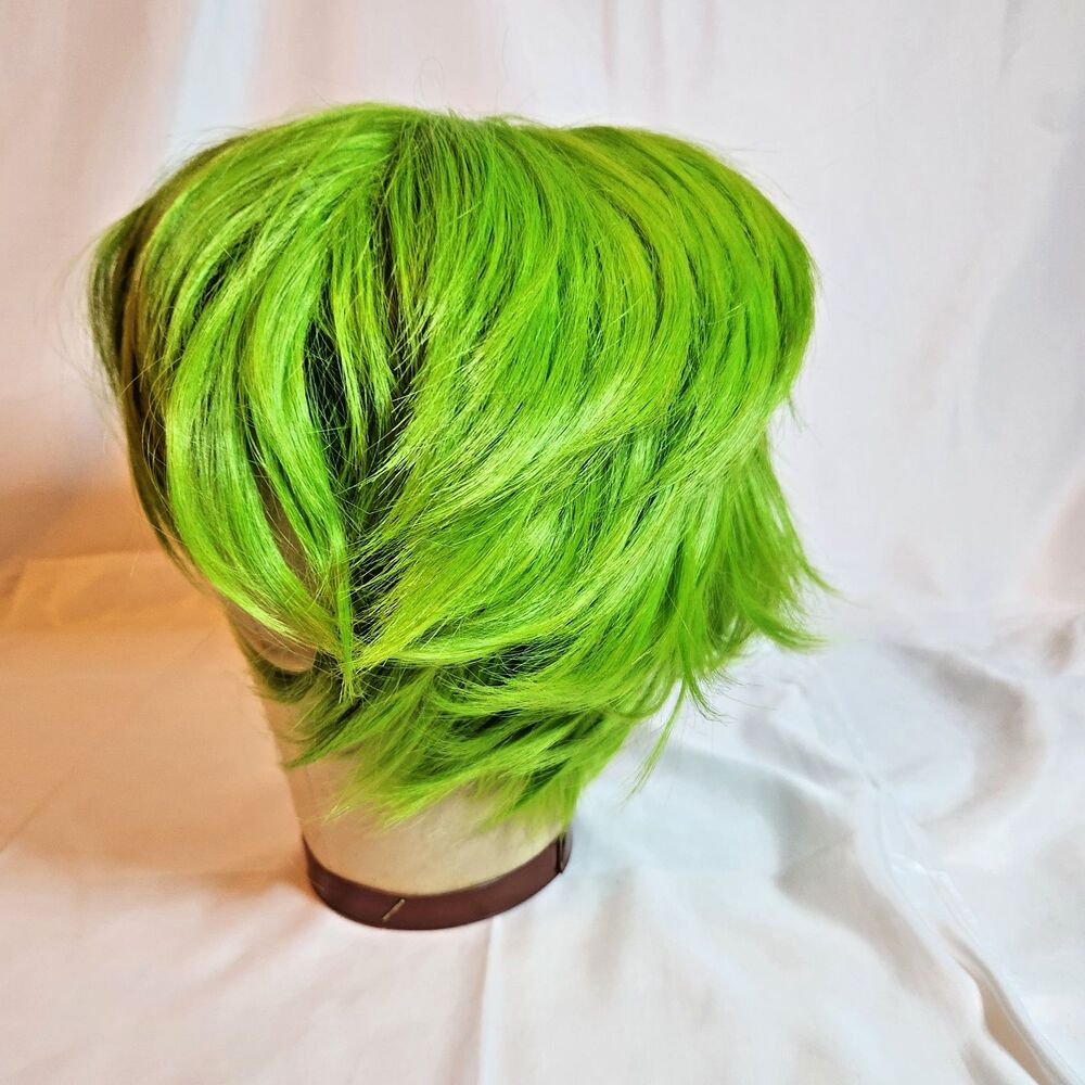 Bright Green Short Cosplay Wig With Bangs Anime Halloween Costume Adult - Picture 3 of 5